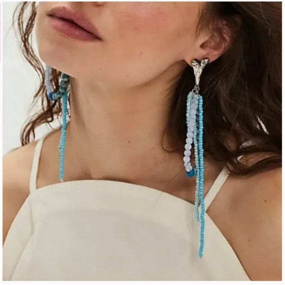Free People Reese Blue Aqua Silver Dangle Earrings - NEW